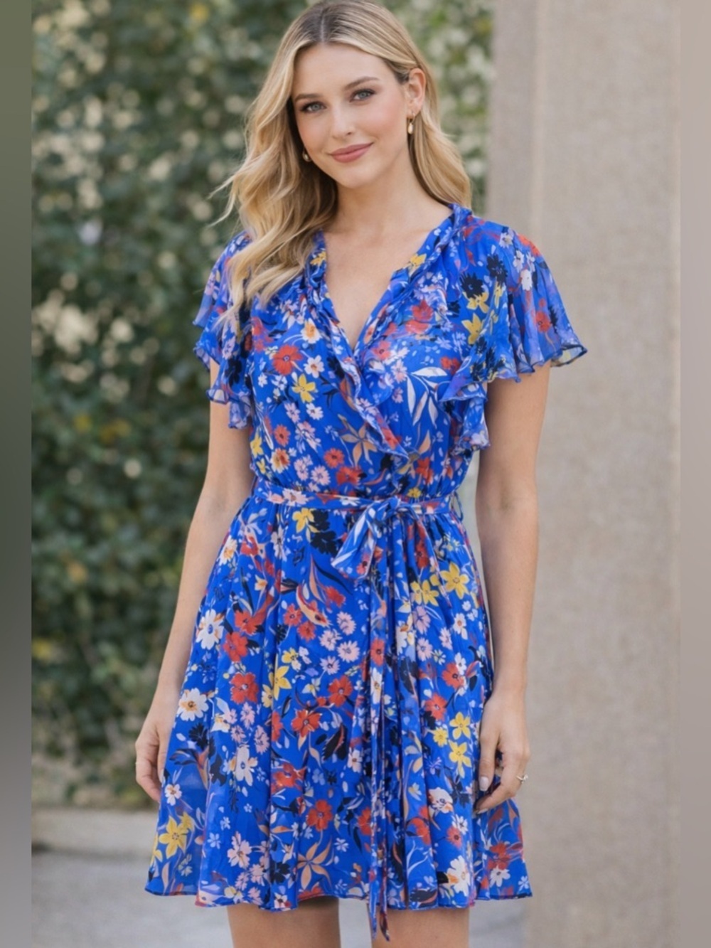 Shoshanna Rylee ruffle mini dress in multicolor cobalt blue size 4